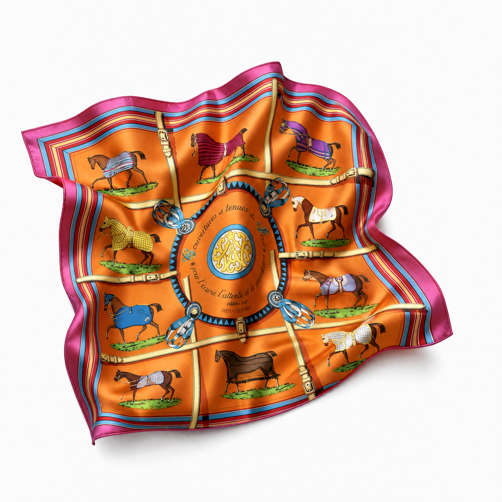 Vintage Hermes Couvertures et Tenues du Jour Orange Scarf Crossbody Bag