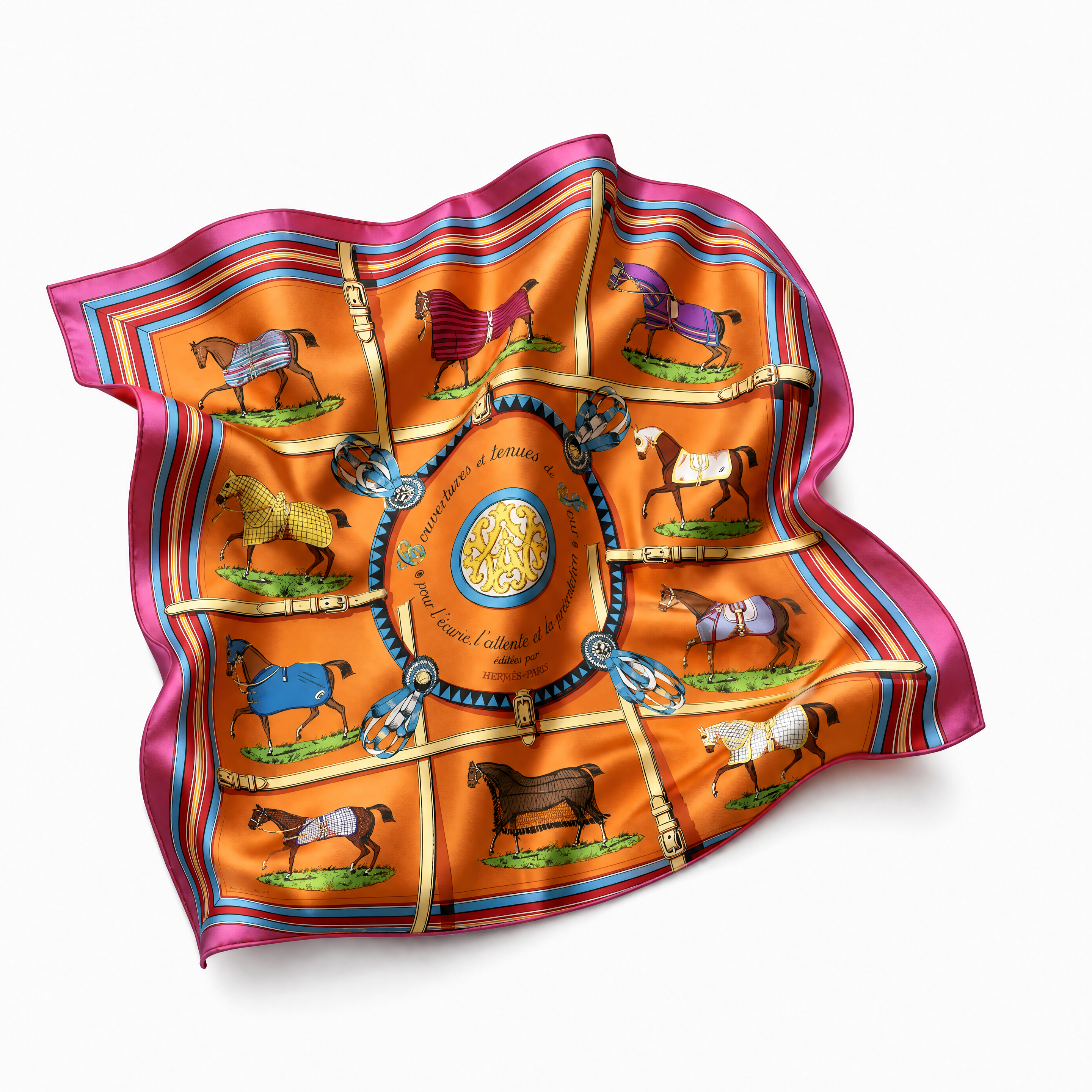 Vintage Hermes Couvertures et Tenues du Jour Orange Scarf Crossbody Bag