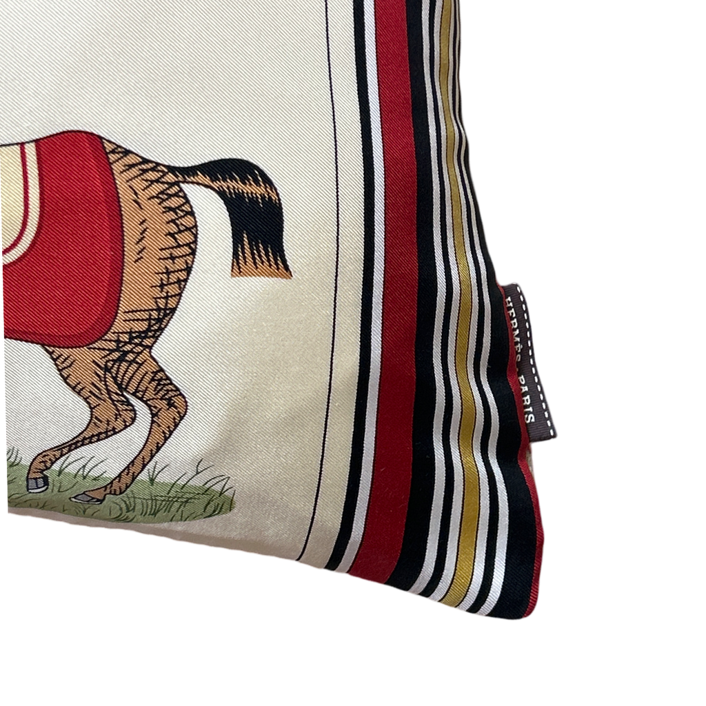 Vintage Hermes Couvertures et Tenues du Jour Ivory Multi Vintage Silk Scarf Lumbar Pillow 35"
