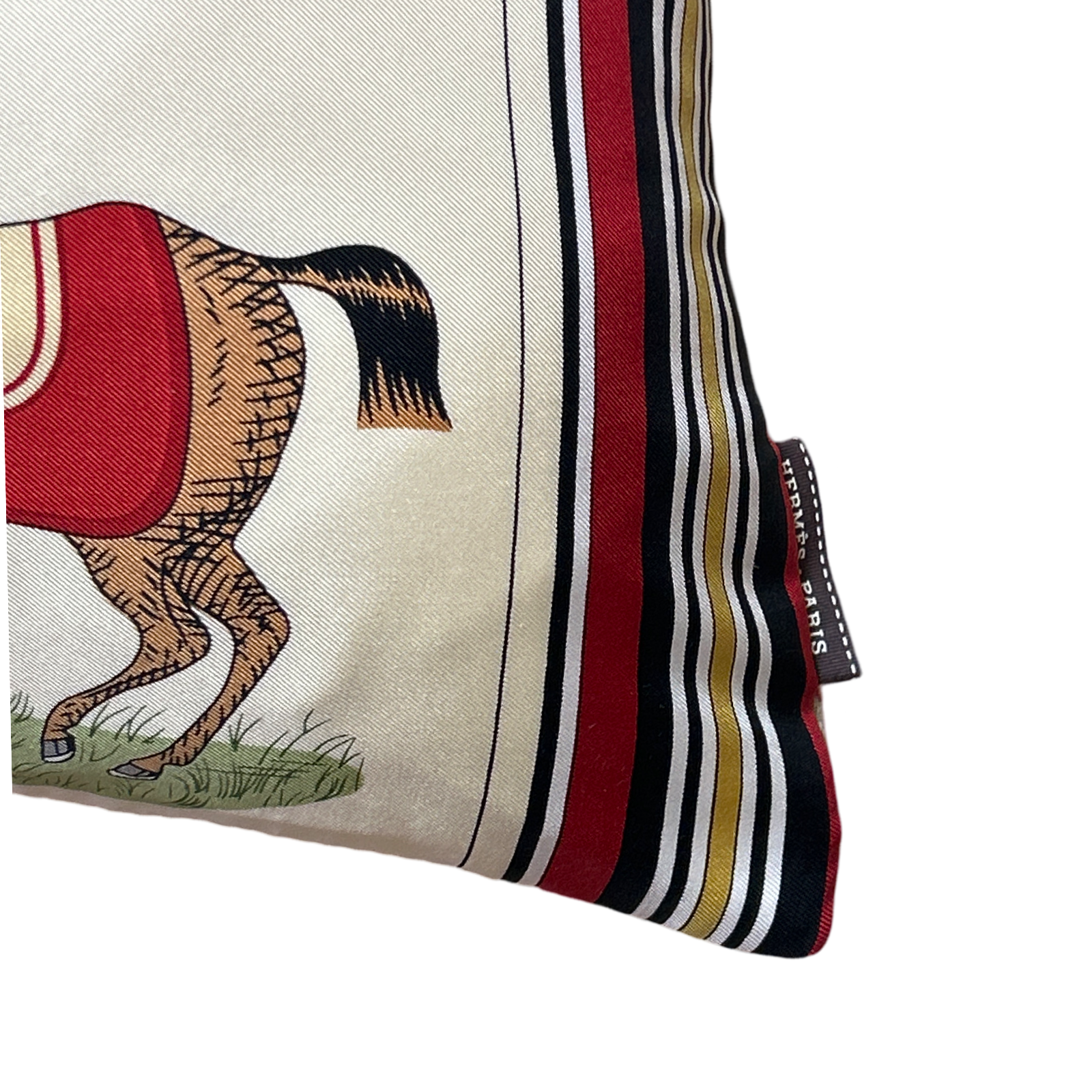 Vintage Hermes Couvertures et Tenues du Jour Ivory Multi Vintage Silk Scarf Lumbar Pillow 35"