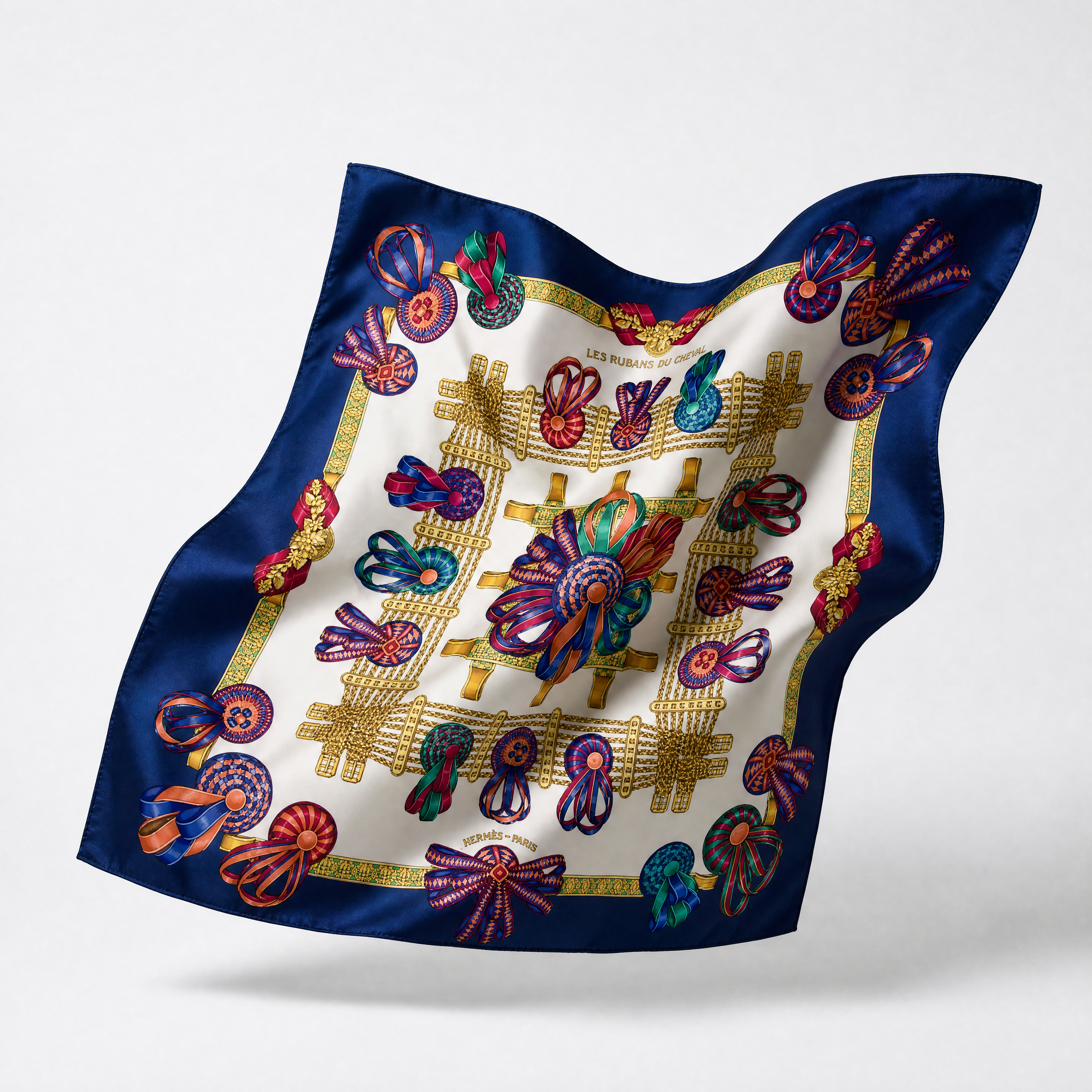 Vintage Hermes Rubans du Cheval Blanc Silk Scarf Beauty Bag