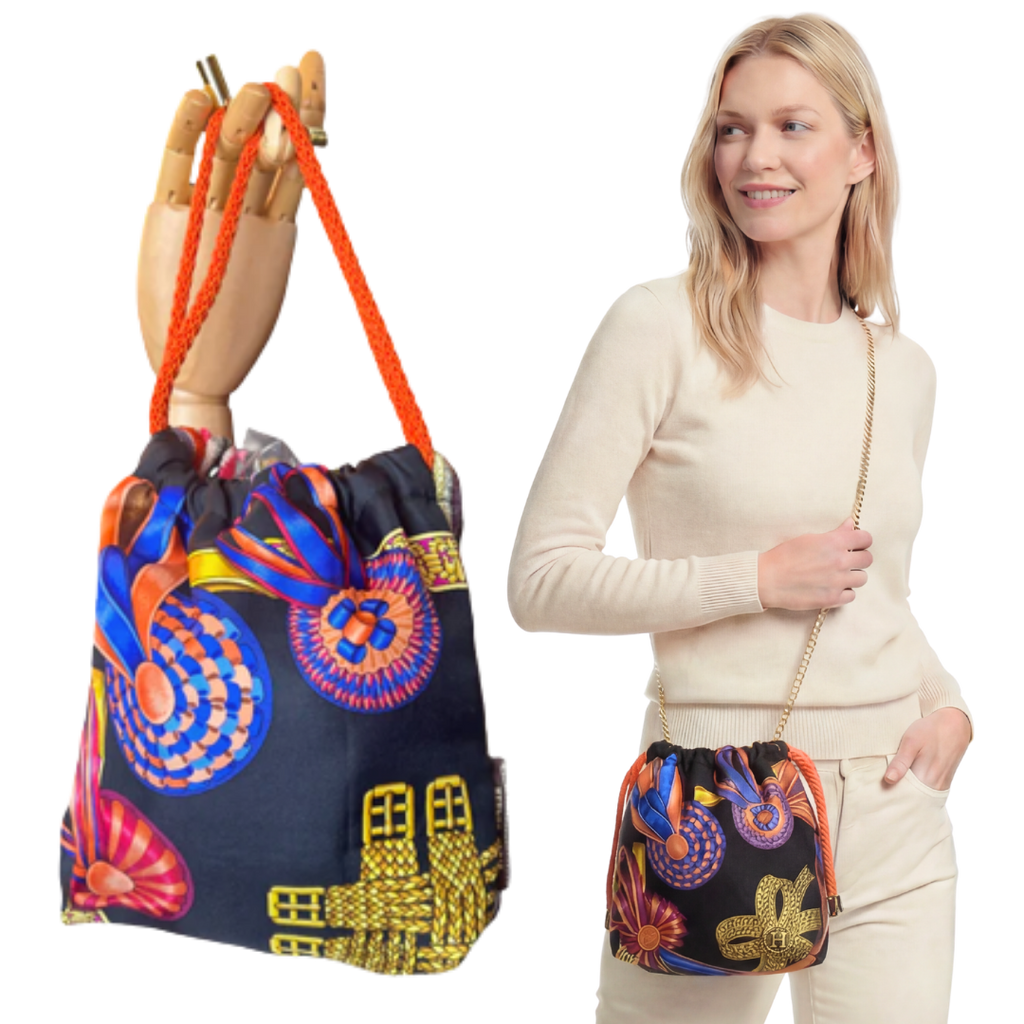 Vintage Rubans du Cheval Noir Scarf Drawstring Crossbody Bag