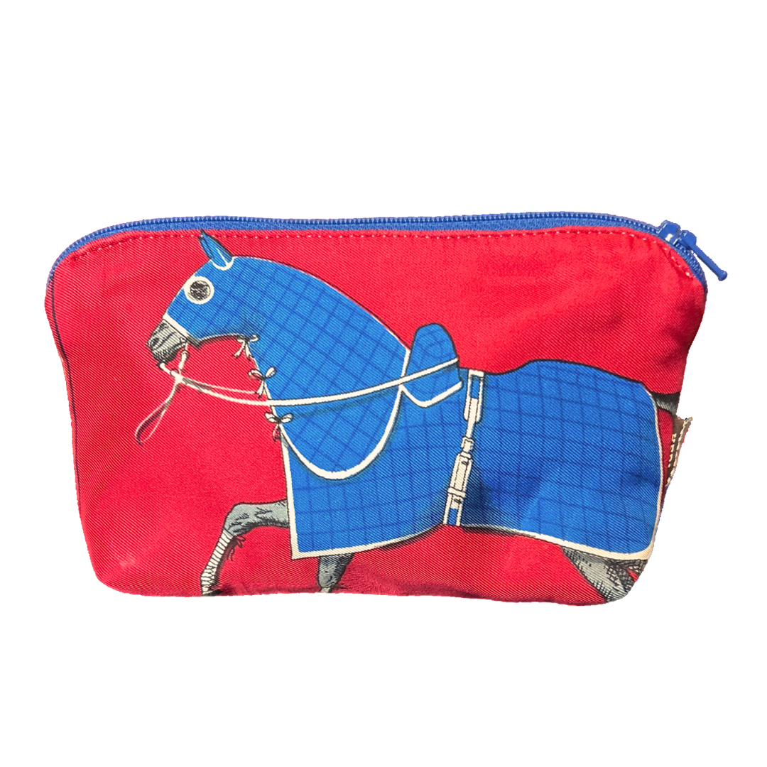 Vintage Hermes Couvertures et Tenues du Jour Red Silk Scarf Beauty Bag