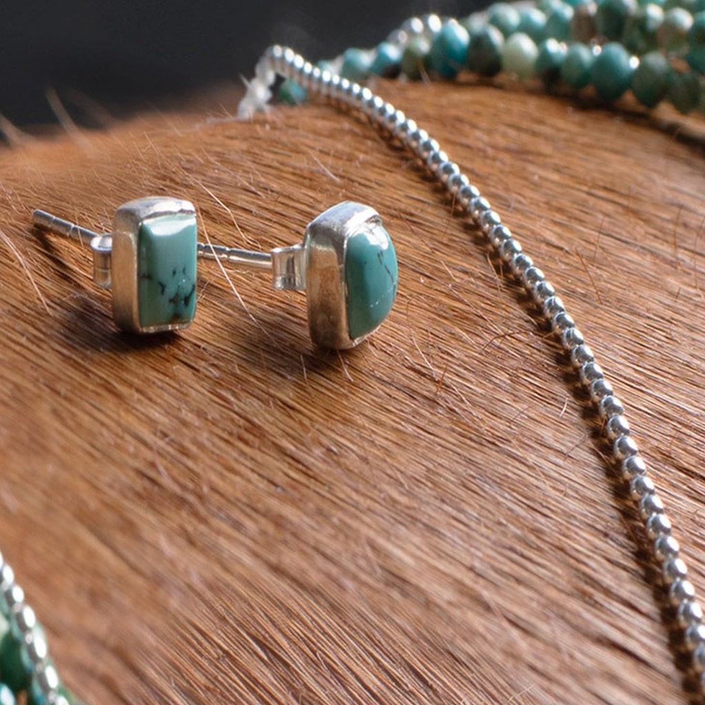 Keepsake -  Square Cut Turquoise Stud Earring in 14K Gold Vermeil
