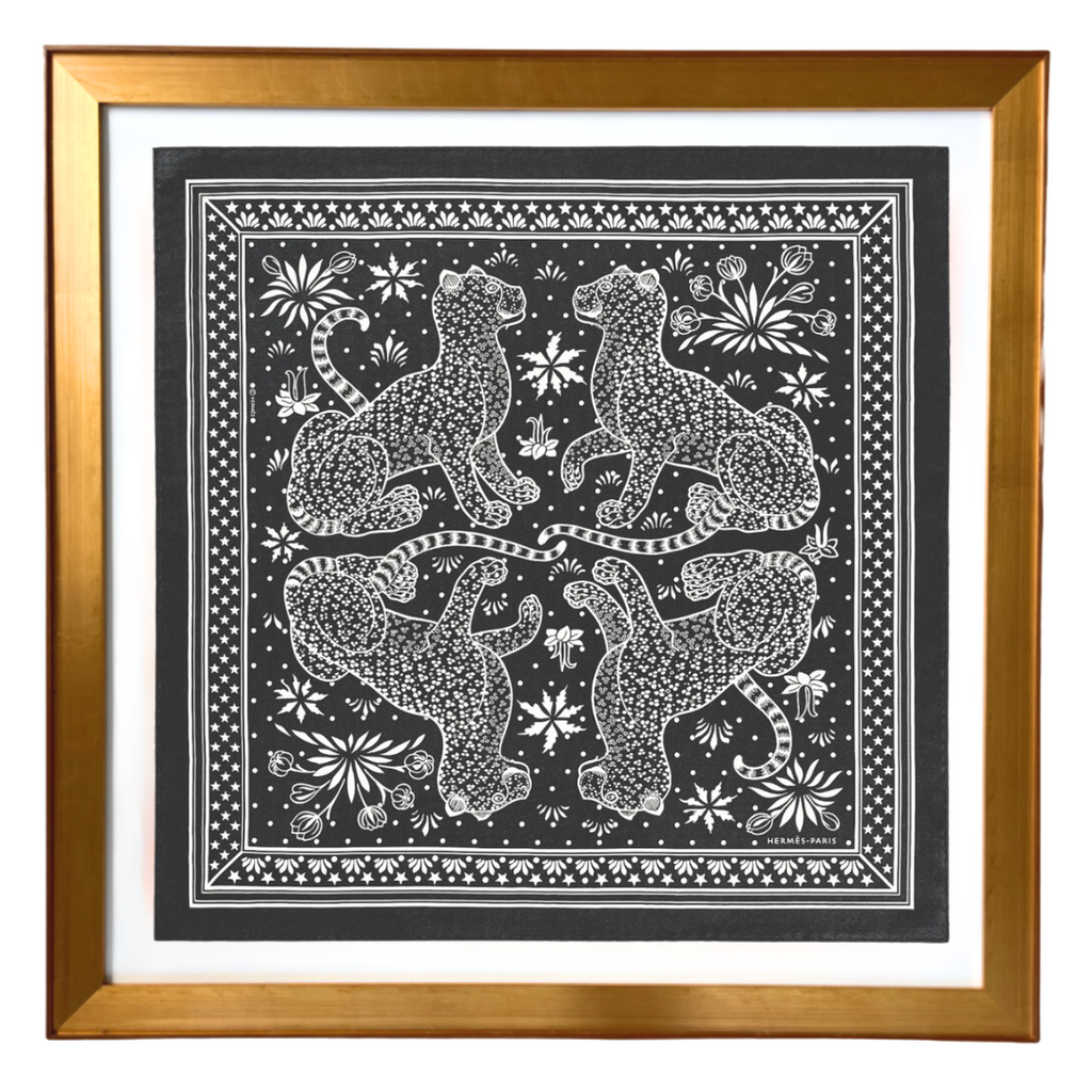Vintage Leopards Bandana Framed Vintage Silk Scarf 27"
