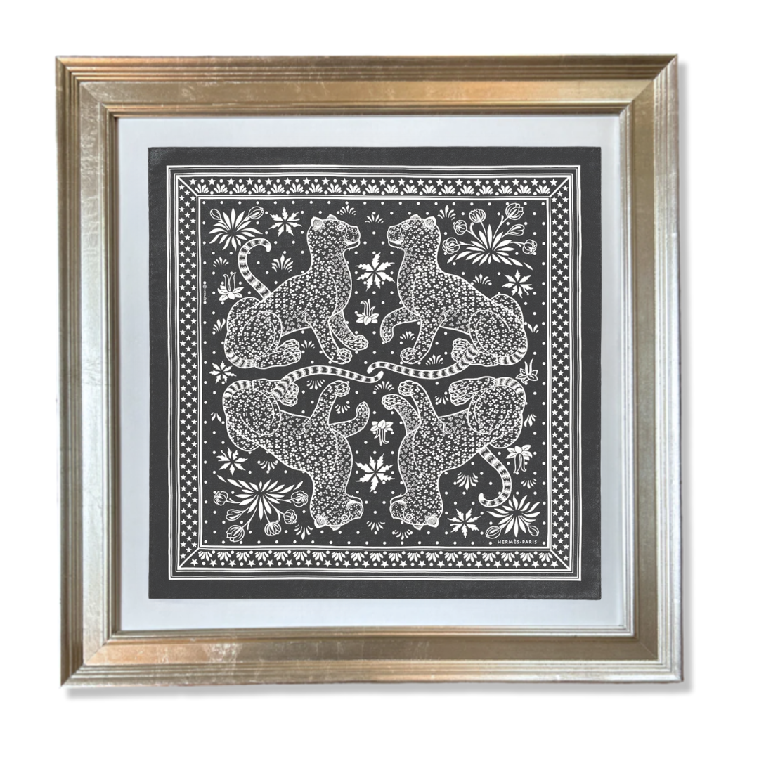 Vintage Leopards Bandana Framed Vintage Silk Scarf 27"