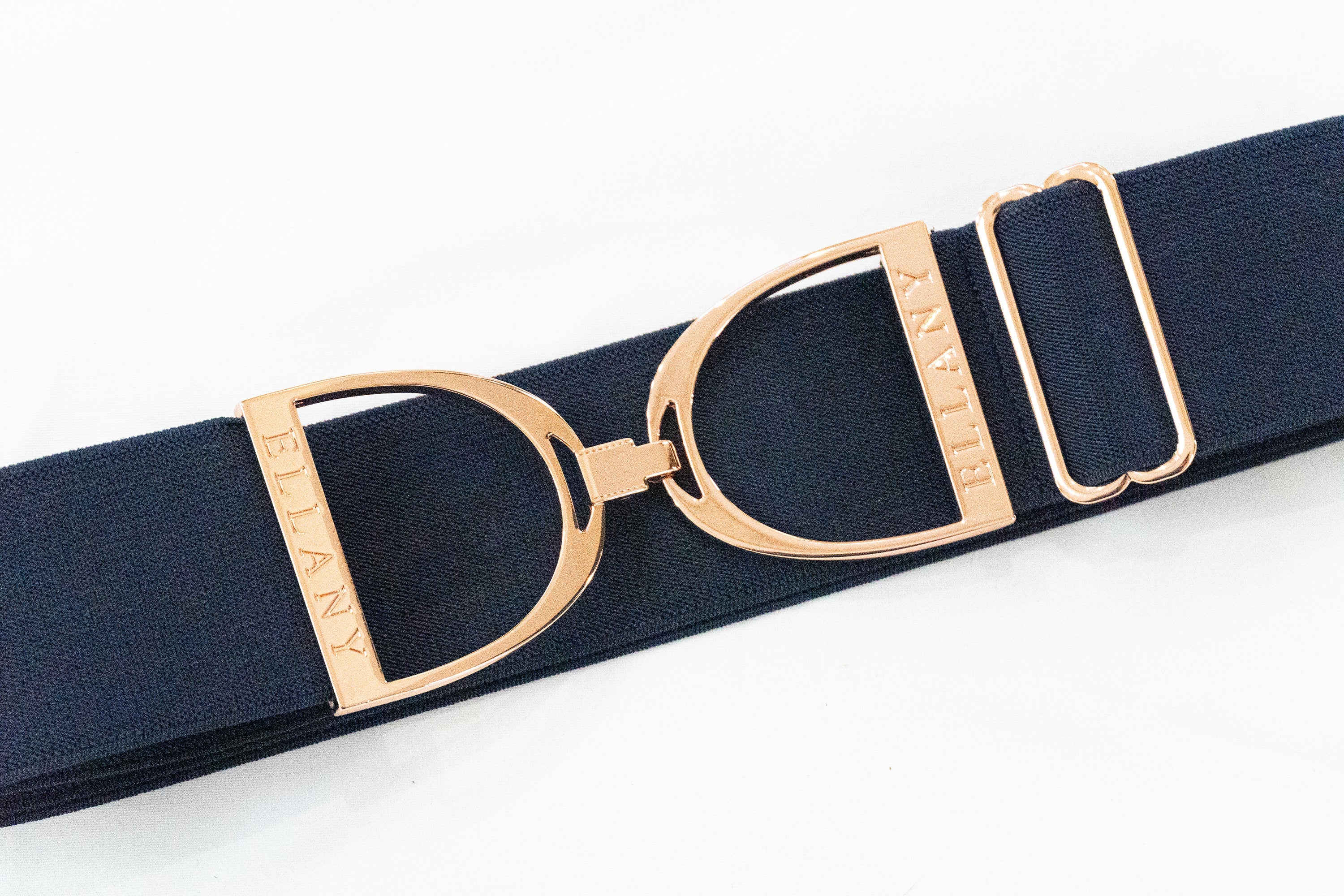 Huston x Ellany Navy - 2" Rose Gold Stirrup Elastic Belt
