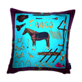 Equestrian Turquoise Vintage Silk Scarf Pillow 20"