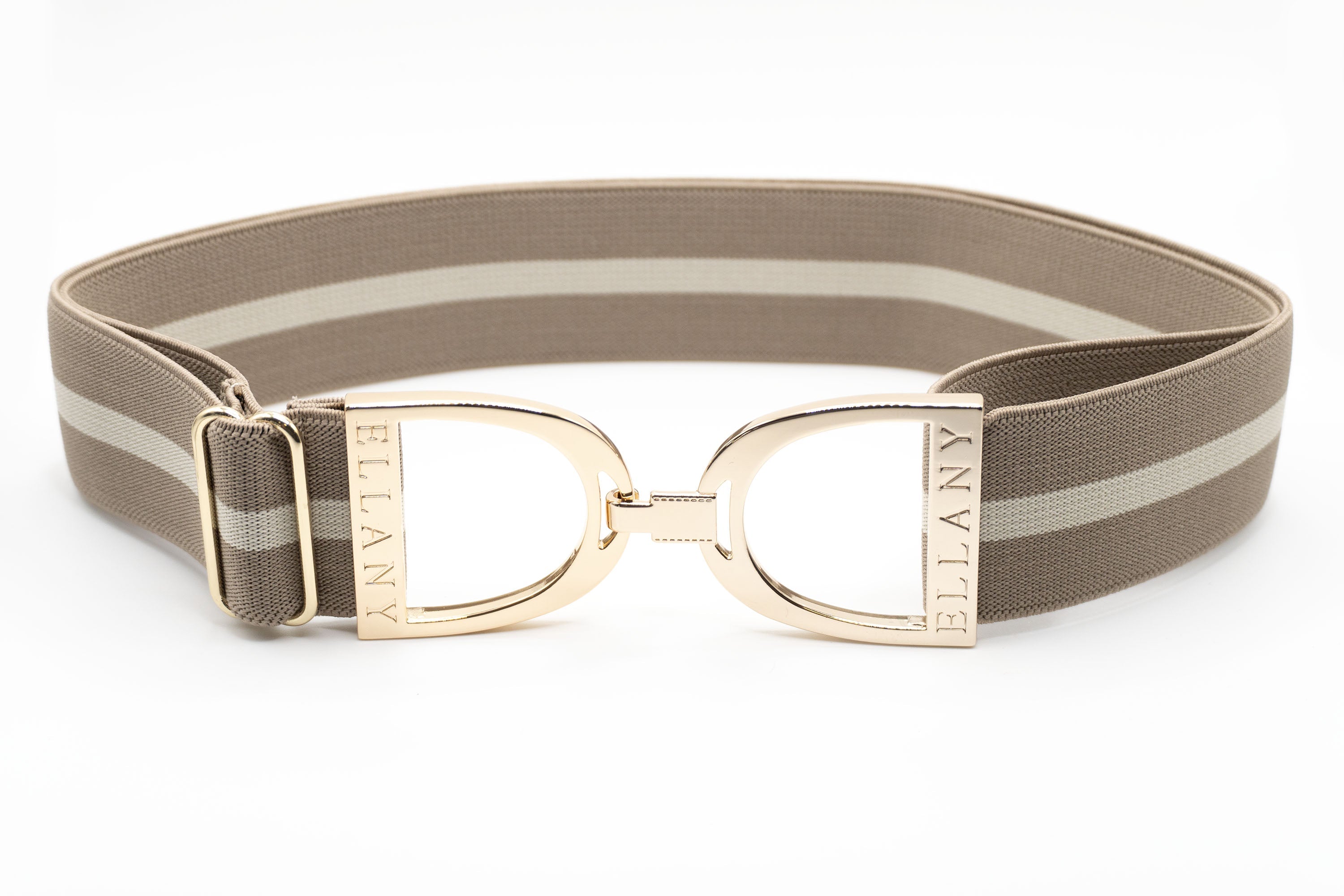 Huston x Ellany Taupe & Cream - 1.5" Gold Stirrup Elastic Belt